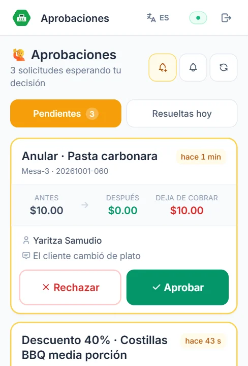 Aprobaciones desde el celular