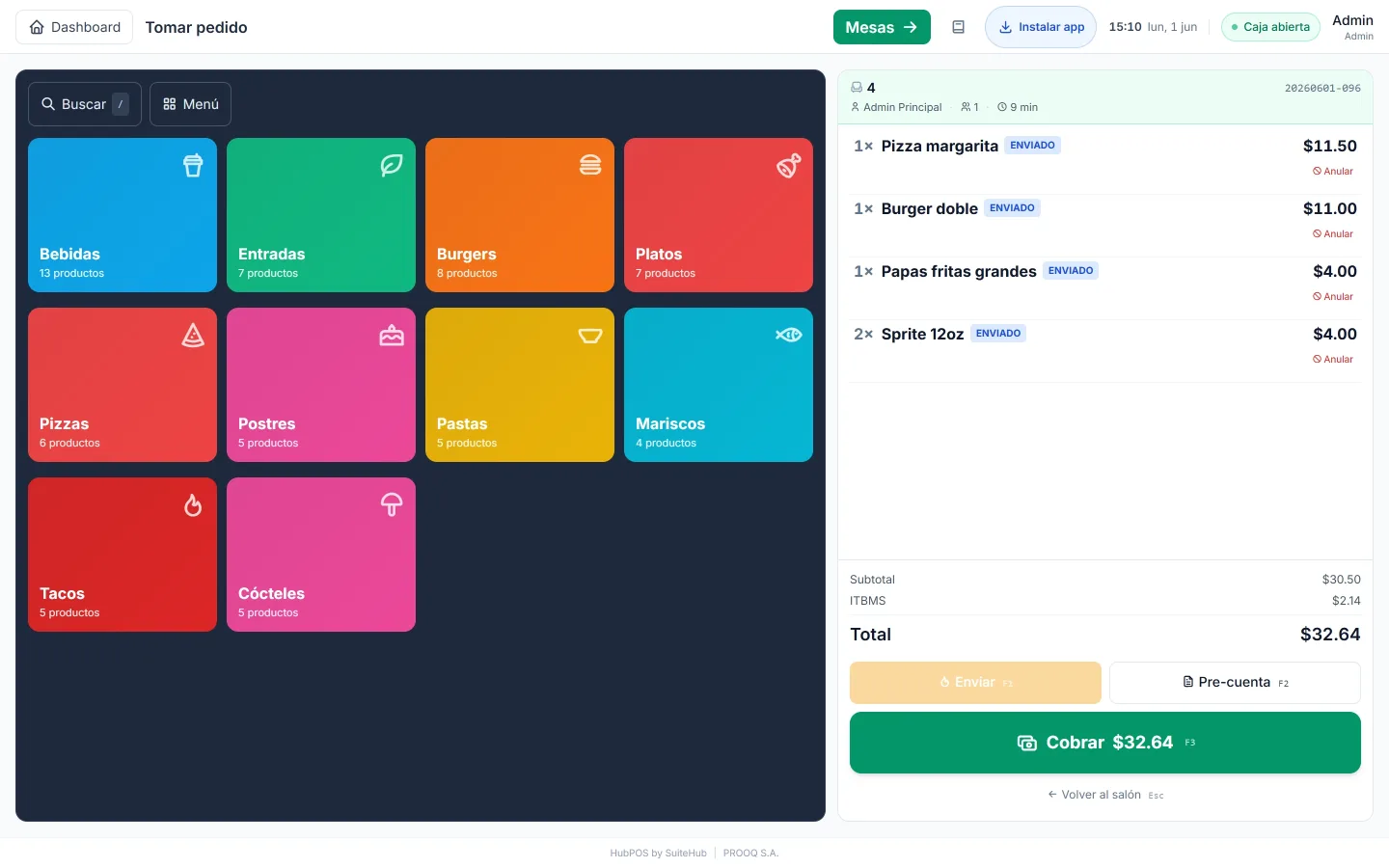 SuiteHub — toma de pedido por mesa